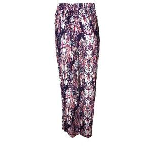 Stoosh Palazzo Pants Rayon Large NWT Navy White Pink New Elastic Waist USA